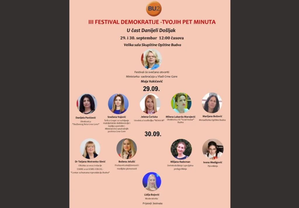 Festival demokratije “Tvojih pet minuta u čast Danijele Došljak” – pokretanje važnih pitanja rodne ravnopravnosti i društvene inkluzije