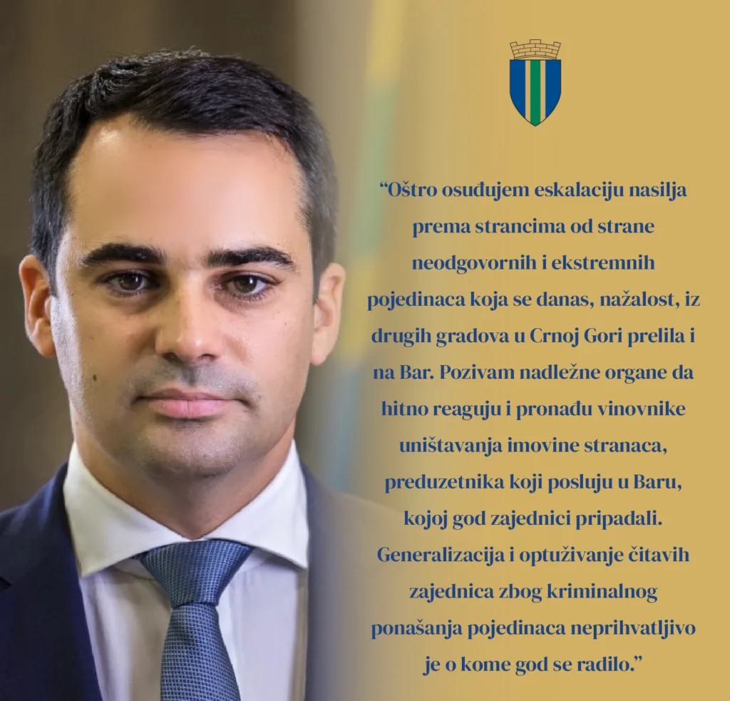 Raičević: Nadležni da zaštite imovinu građana, Bar je otvoren i bezbijedan grad, nasilje nikom ne treba