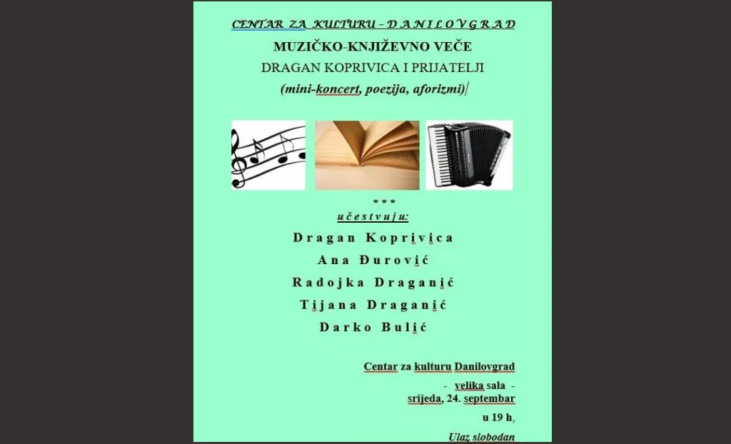 Muzičko-pjesničko veče Koprivice i prijatelja večeras u Danilovgradu