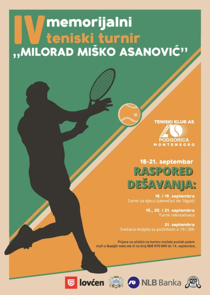 Teniski klub „AS“ organizuje četvrti Memorijalni turnir „Milorad Miško Asanović“