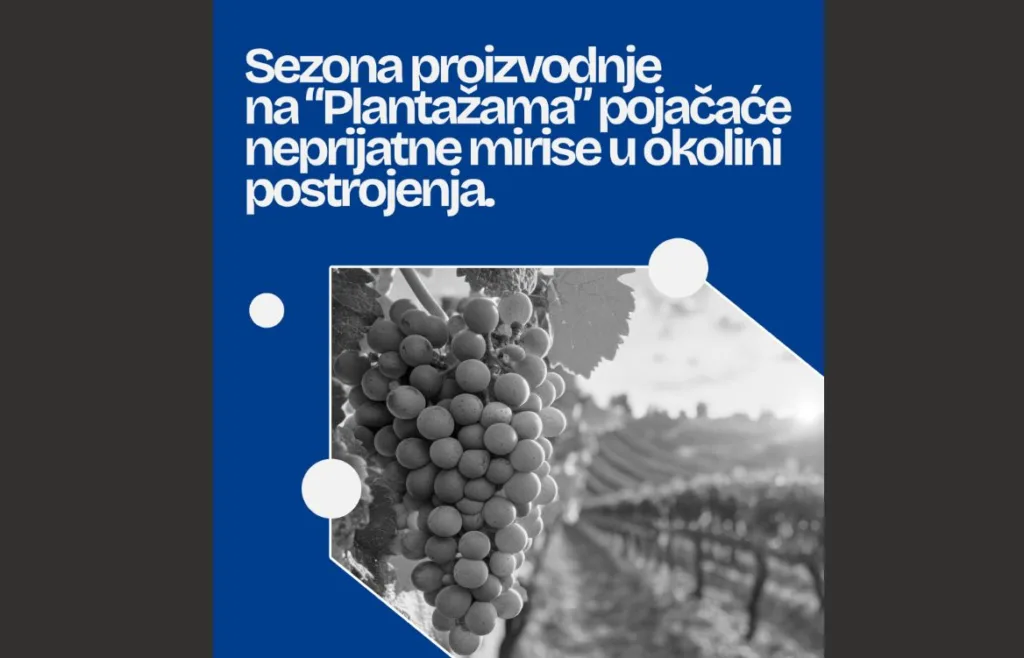 Sezona proizvodnje na “Plantažama” pojačaće neprijatne mirise u okolini postrojenja