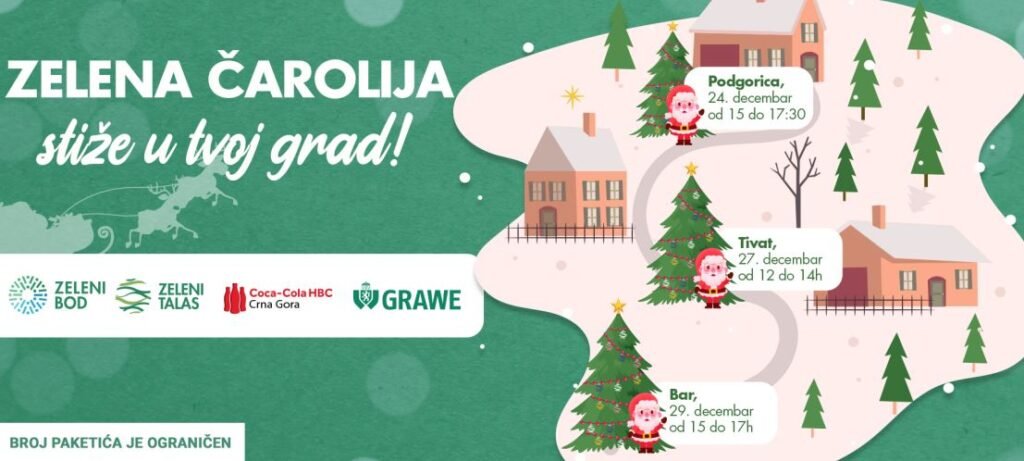 „Zelena čarolija“ stiže u Podgoricu, Tivat i Bar: Recikliraj i osvoji novogodišnji paketić