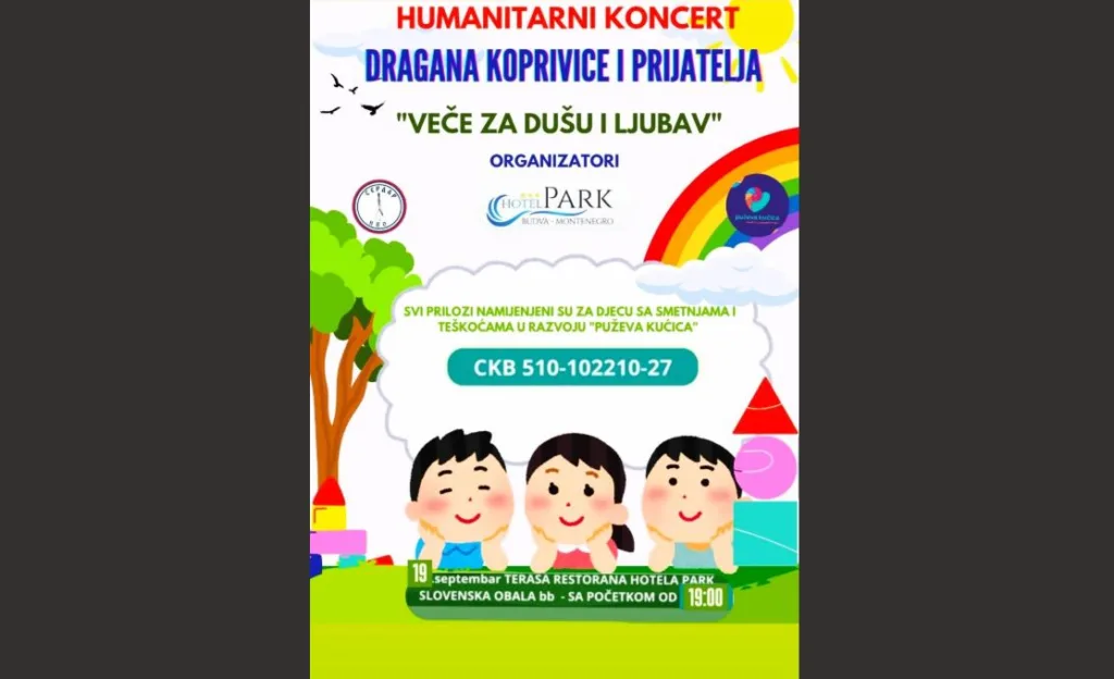 Humanitarni muzičko-pjesnički program Koprivice i prijatelja sjutra veče u hotelu “Park” u Budvi