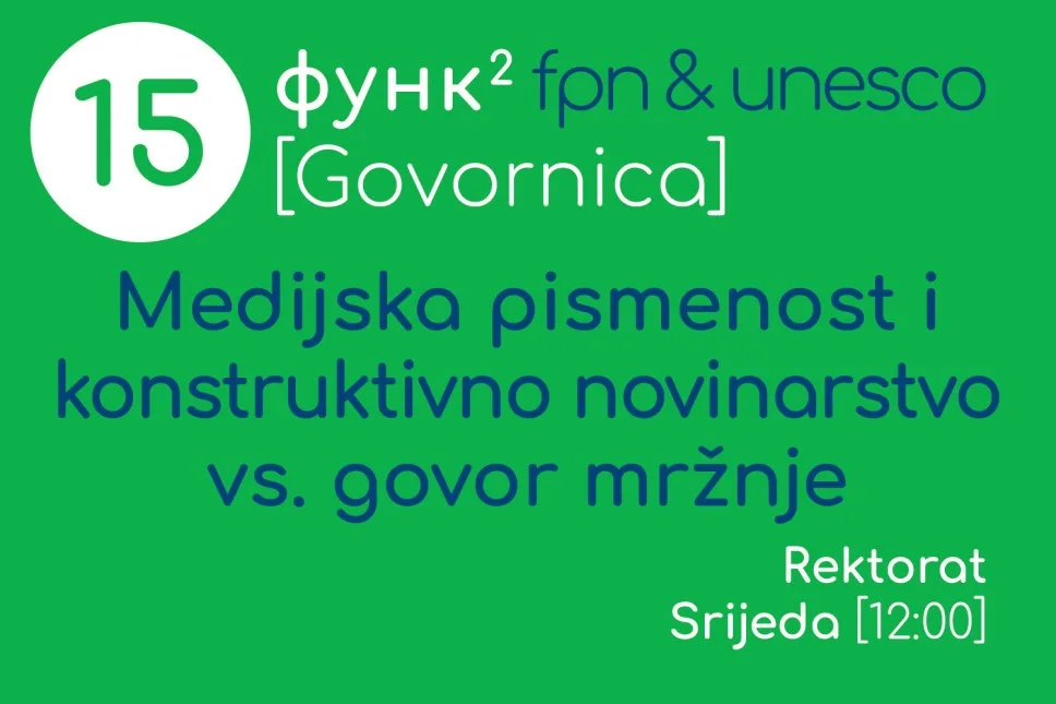 Govornica “Medijska pismenost i konstruktivno novinarstvo VS govor mržnje” u Plavoj sali Rektorata