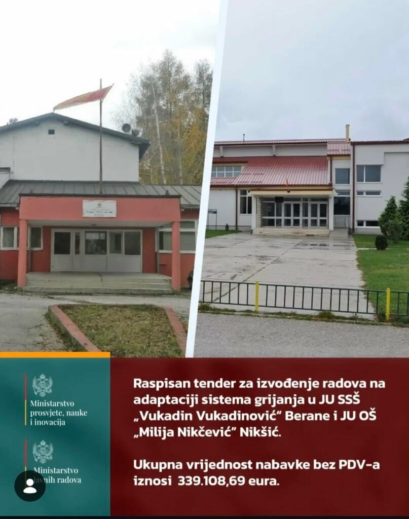 MPNI: Raspisan tender za adaptaciju sistema grijanja u školama u Nikšiću i Beranama