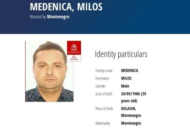 Crvena potjernica za Milošem Medenicom objavljena javno na zvaničnoj stranici Interpola na zahtjev crnogorske policije
