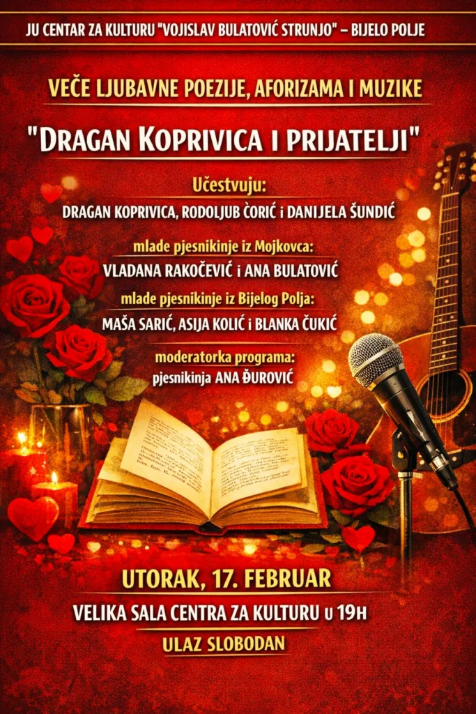 Muzičko-pjesničko veče “Koprivica i prijatelji” sjutra veče u Bijelom Polju