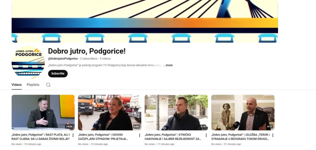 Jutarnji program RTV Podgorica “Dobro jutro, Podgorice”, od danas ima svoj YouTube kanal