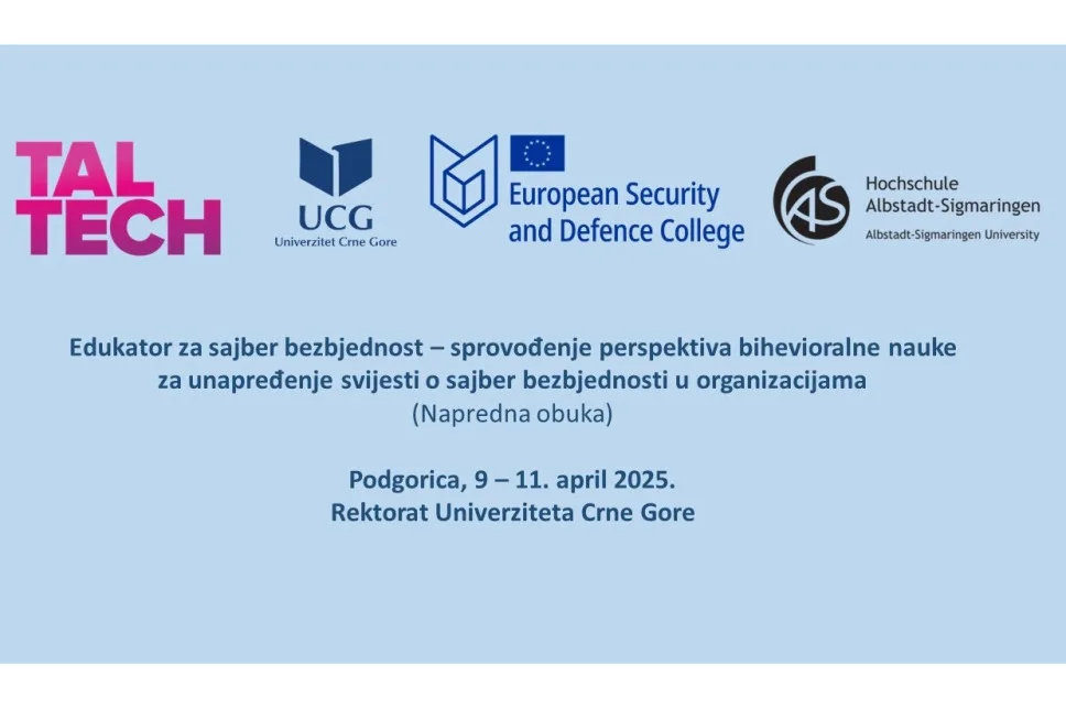 Obuka za oblast sajber bezbjednosti od 9. do 11. aprila