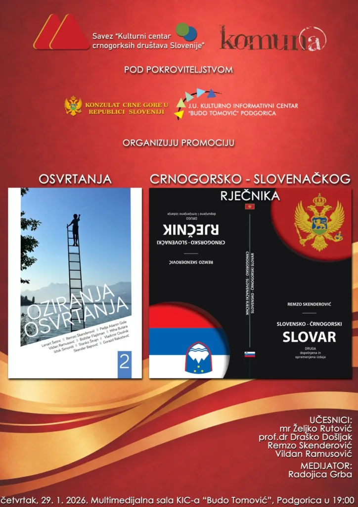 Predstavljanje časopisa “Osvrtanja” i crnogorsko-slovenačkog rječnika sjutra u KIC-u