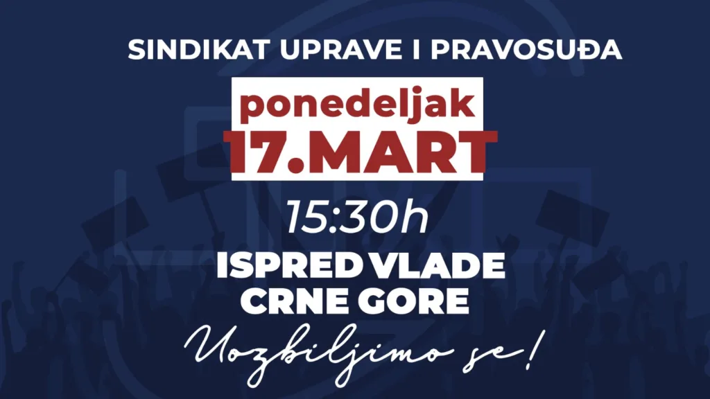 Protest Sindikata uprave i pravosuđa u ponedjeljak