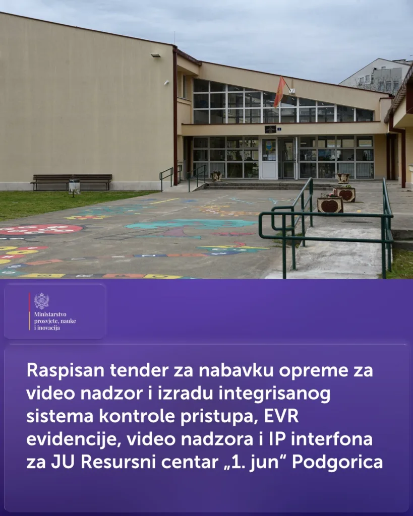 Raspisan tender za nabavku opreme za video nadzor u JU Resursni centar  “1. jun” Podgorica