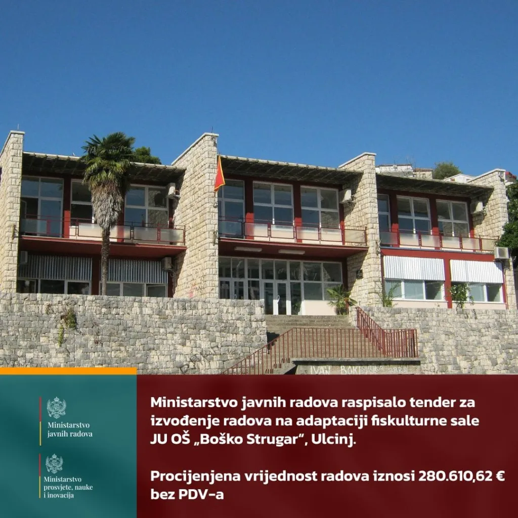Raspisan tender za adaptaciju fiskulturne sale škole ,,Boško Strugar“ Ulcinj