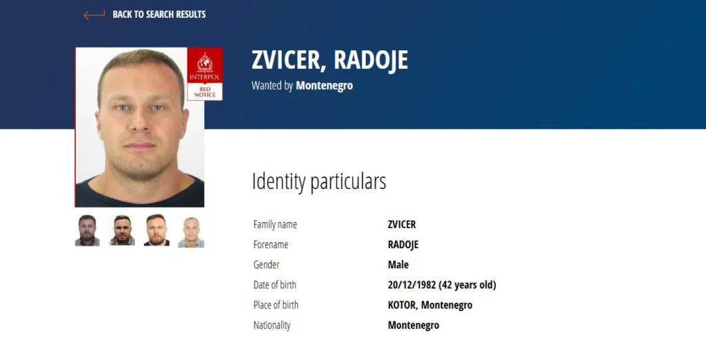 Od danas vidljiva crvena međunarodna potjernica za Radojem Zvicerom